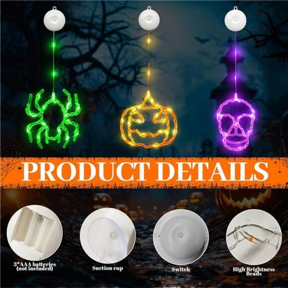 Halloween Decorations Lights, 3er Set Battery Operated Halloween Window Lights - Picture 6 of 7